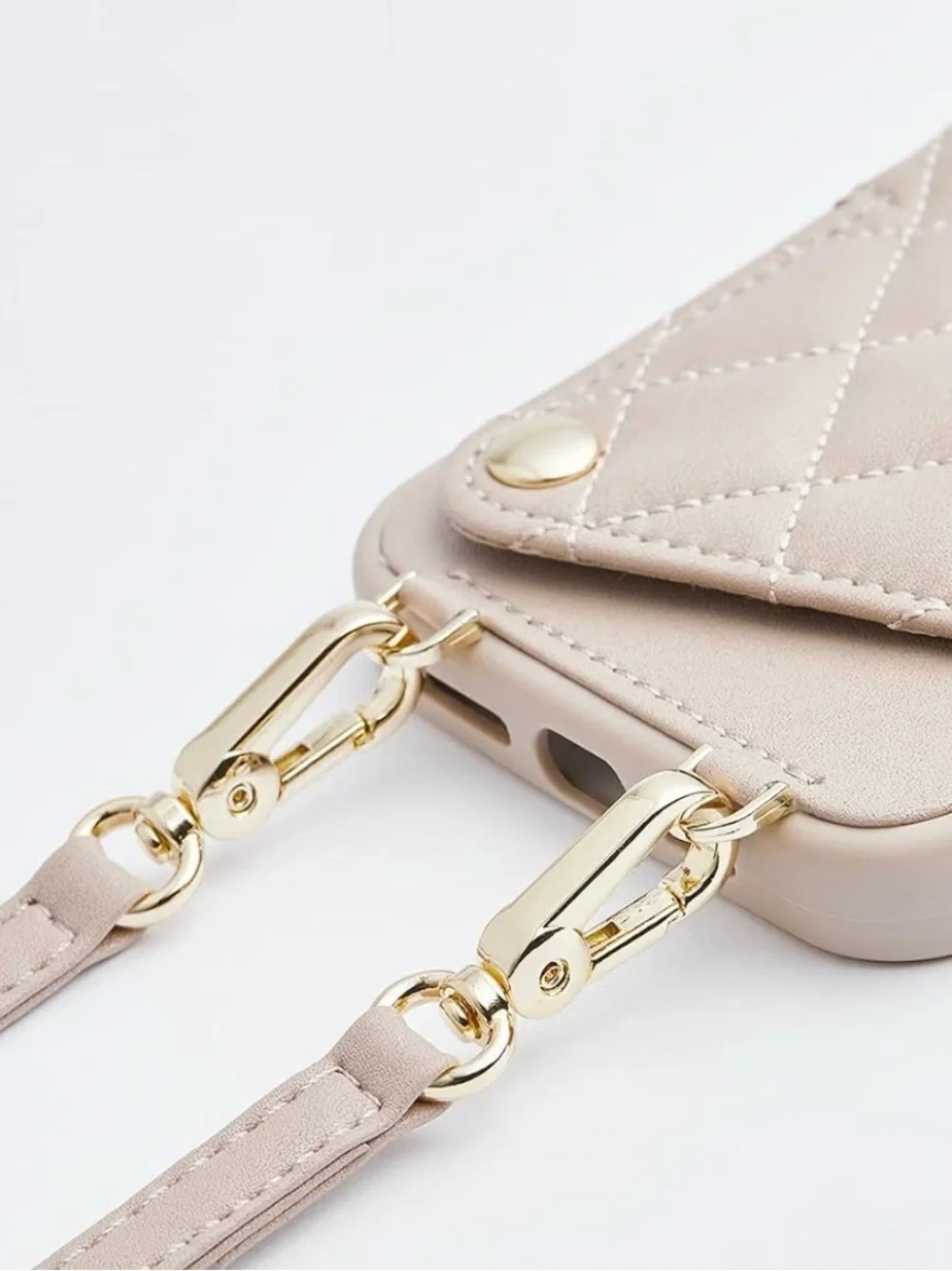 NWOT Quilted  Beige Crossbody Phone Case with  Strap for IPHONE 13 PRO MAX